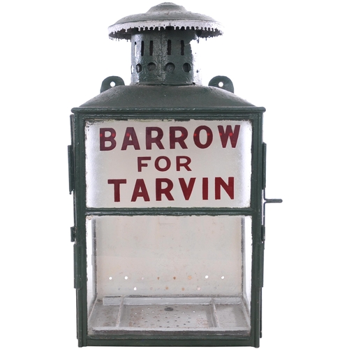 175 - A Cheshire Lines Committee platform wall lamp with the station name, BARROW FOR TARVIN in raised gla... 