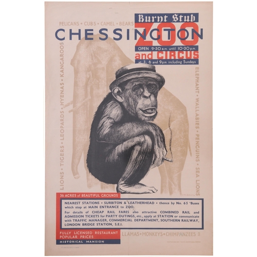 183 - A Southern Railway poster, CHESSINGTON ZOO, by D W Burley, rolled with folds, edge nicks, 20½