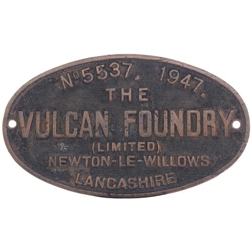 186 - A worksplate, VULCAN FOUNDRY, 5537, 1947, from a LNER B1 Class 4-6-0 No 1179 which became BR 61179. ... 