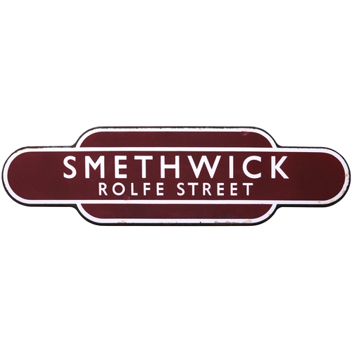 191 - A BR(M) totem sign, SMETHWICK ROLFE STREET, (f/f), from the Birmingham New Street to Wolverhampton m... 