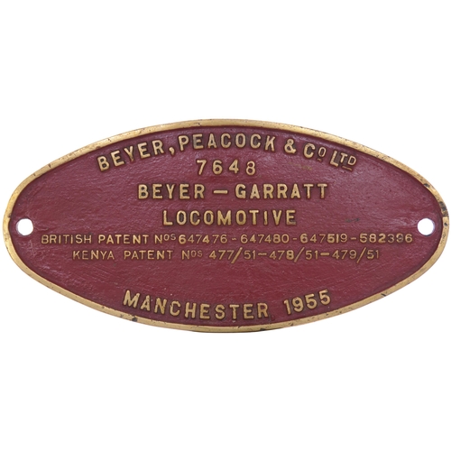 195 - An East African Railways nameplate, MOUNT KITUMBEINE, 9653 FEET, from an EAR metre gauge Class 59 4-... 