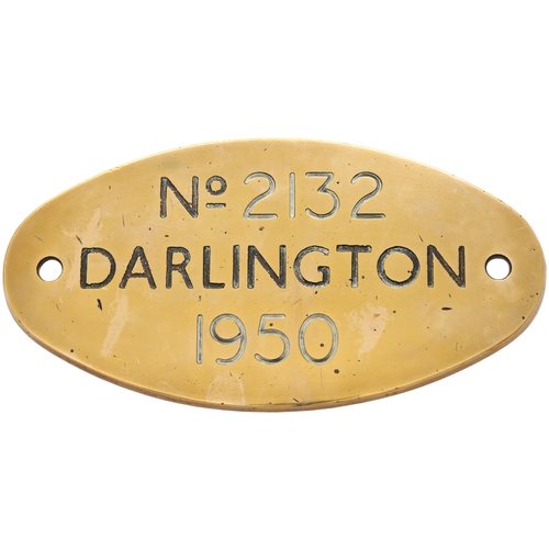 21 - A worksplate, No 2132, Darlington, 1950, from a (LMS) Class 4 2-6-0 No 43090 allocated new to South ... 