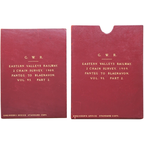 216 - A set of GWR route plans, EASTERN VALLEYS RAILWAY, 2 CHAIN SURVEY 1909, two volumes, NEWPORT TO PANT... 