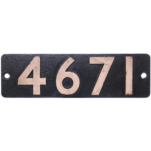 27 - A smokebox numberplate, 4671, from a GWR 8750 Class 0-6-0PT built at Swindon in February 1944. A lon... 