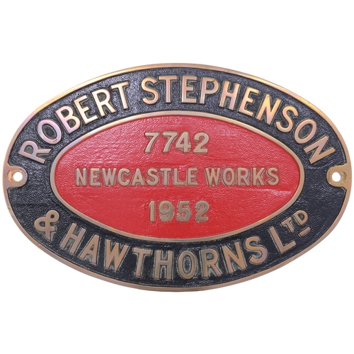 31 - A worksplate, ROBERT STEPHENSON & HAWTHORNS 7742 of 1952. From a standard gauge 0-4-0ST delivered ne... 