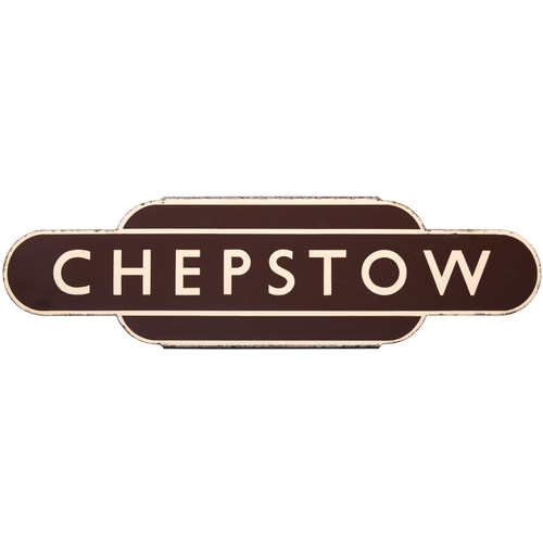 344 - A BR(W) totem sign, CHEPSTOW, (h/f), from the Gloucester to Severn Tunnel Junction and Newport route... 