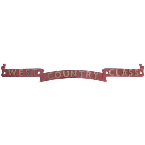 345 - A nameplate scroll, WEST COUNTRY CLASS, from a Bulleid Pacific, as mounted below the nameplate. Cast... 