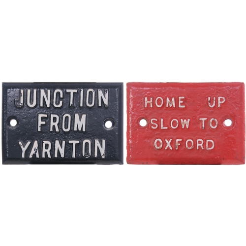 349 - A pair of LNWR signal lever description plates, JUNCTION FROM YARNTON, believed to be from Oxford Ro... 