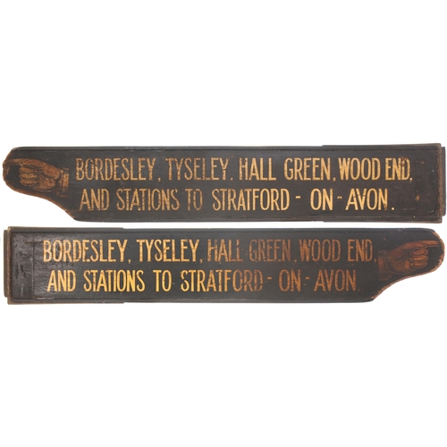 358 - A fingerboard, BORDESLEY, TYSELEY, HALL GREEN, WOOD END, AND STATIONS TO STRATFORD-ON-AVON, an early... 