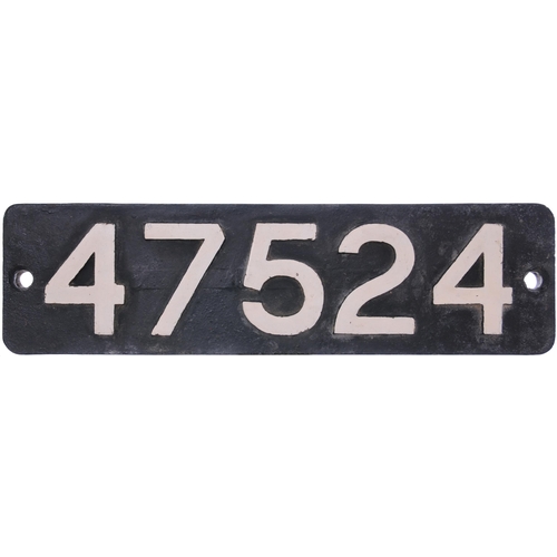 361 - A smokebox numberplate, 47524, from a LMS Class 3F 0-6-0T No 16607 built by Beardmore, Works No 332,... 