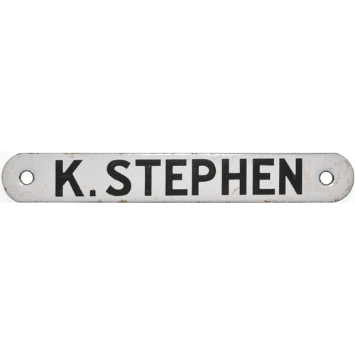 367 - An LNER shedplate for Kirkby Stephen (Stainmore route), K STEPHEN, enamel, length 9¾