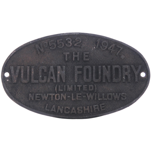 373 - A worksplate, VULCAN FOUNDRY, 5532, 1947, from a LNER B1 Class 4-6-0 No 1174 which became BR 61174. ... 