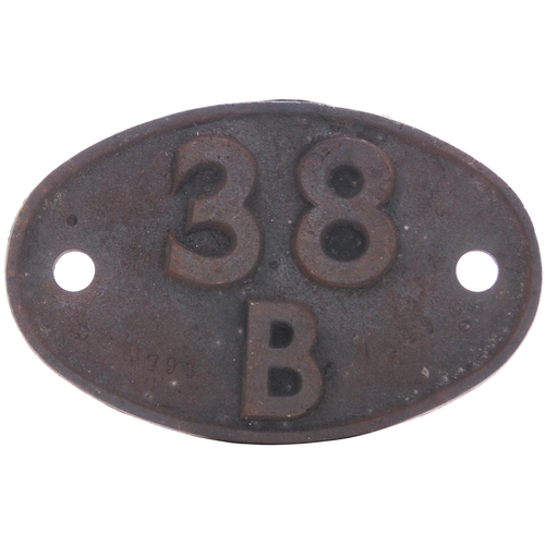 376 - A shedplate 38B Annesley (1948-February 1958 when it became 16D). Ex loco condition. (Postage Band: ... 