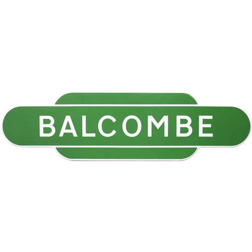 377 - A BR(S) totem sign, BALCOMBE, (f/f), from the Three Bridges to Haywards Heath section of the Brighto... 