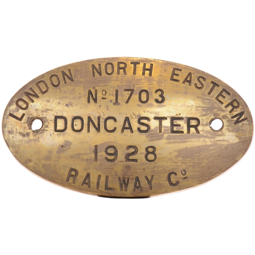 382 - A worksplate, LONDON NORTH EASTERN RAILWAY, 1703, DONCASTER 1928, from a LNER A3 Class 4-6-2 No 2747... 