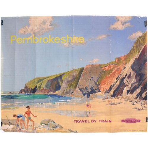 405 - A BR(W) quad royal poster, PEMBROKESHIRE, by Leech. Rolled with folds, corner loss lower left, tape ... 