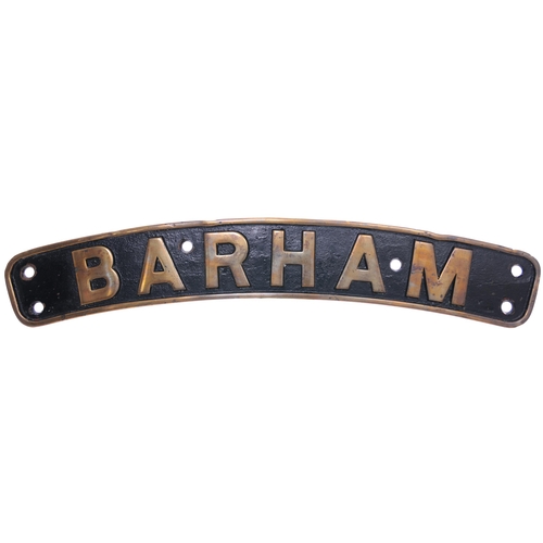 408 - A locomotive nameplate, BARHAM, from a LMS 6P Jubilee Class 4-6-0 No 5653 (BR 45653) built at Crewe ... 