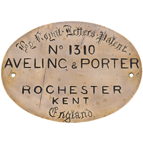 412 - A worksplate, AVELING & PORTER, No. 1310, ROCHESTER, from one of a pair of identical single cylinder... 