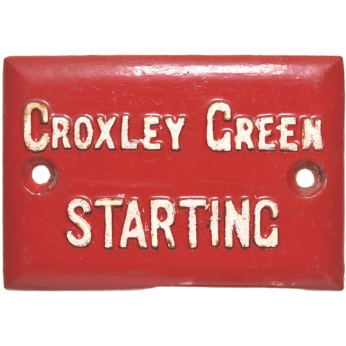 414 - A pair of LNWR signal box lever description plates, CROXLEY GREEN STARTING, also MAIN TO RICKMANSWOR... 