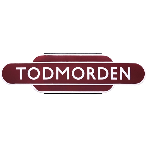 417 - A BR(M) totem sign, TODMORDEN, (h/f), from the Manchester and Leeds route, situated north of Summit ... 