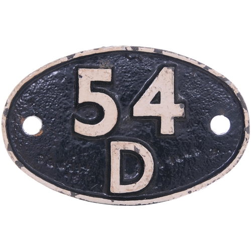 422 - A shedplate, 54D, Consett (1948-October 1958 when it became 52K). The front repainted. (Postage Band... 