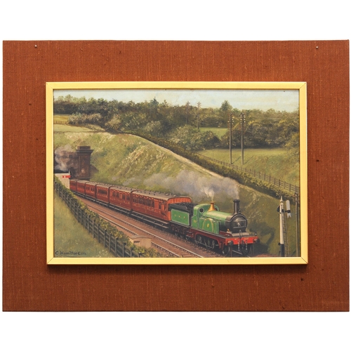 447 - An original painting, GNR Stirling Single 235 between the Welwyn Tunnels with a southbound express, ... 