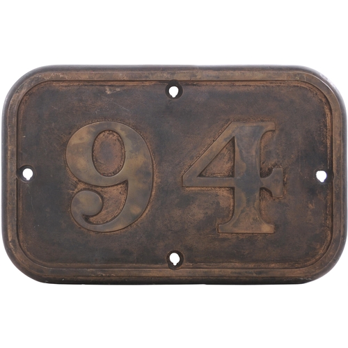 52 - A GWR cabside numberplate, 94, from a Rhymney Railway 0-6-0T built by Hudswell Clarke, Works No 847,... 