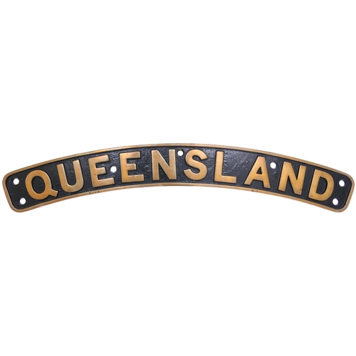 60 - A locomotive nameplate, QUEENSLAND, from a LMS Class 6P Jubilee 4-6-0 No 5566 built by the North Bri... 