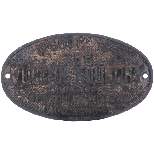 61 - A worksplate, VULCAN FOUNDRY, 5501, 1947, from a LNER B1 Class 4-6-0 No 1143 which became BR 61143. ... 