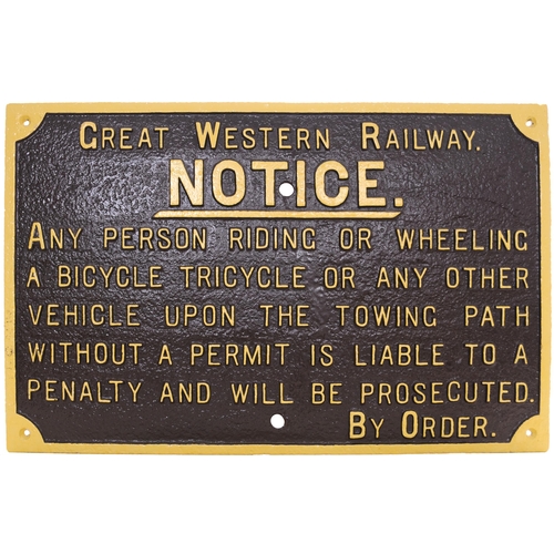 65 - A GWR warning notice forbidding the riding or wheeling of bicycles on the towpath without a permit. ... 