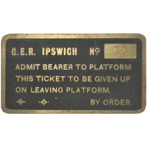 77 - A GER platform ticket, IPSWICH, brass, 2¾