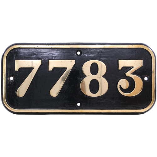 78 - A GWR cabside numberplate, 7783, from a 5700 Class 0-6-0PT built by Armstrong Whitworth, Works No 11... 