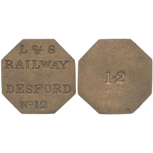 84 - A Leicester and Swannington Railway metal ticket, L&S RAILWAY DESFORD N0 12. The line opened in 1832... 