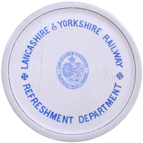 87 - A Lancashire and Yorkshire Railway Refreshment Dept teapot stand, by Copeland, with coat of arms, 5¾... 