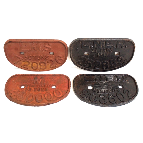 146 - D C/I wagonplates - LMS 50T 720926, LNER DARLINGTON 903602, M 13T 480000, LNER 21T 1941 252853. (4) ... 