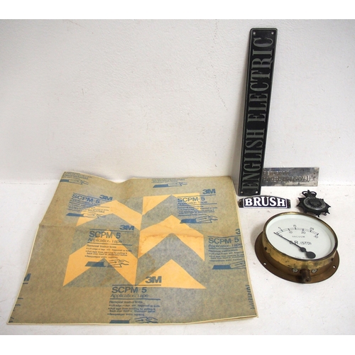 158 - Miscellaneous items - BR (STD) vacuum gauge (as new), BTC Police helmet badge, English Electric cast... 