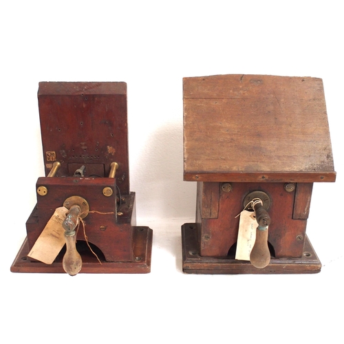 183 - Two telegraph sending wooden cased instruments one missing the writing slope, the original Swindon B... 