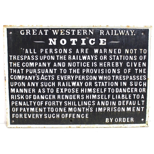 189 - GWR C/I trespass notice (TPGW701), 30 1/8