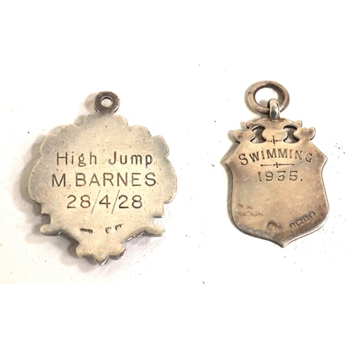 208 - GWR silver medals S&EU GWR Swimming 1935 & WPCGC High Jump 1928 M Barnes. (2) (D2) (Dispatch by Mail... 