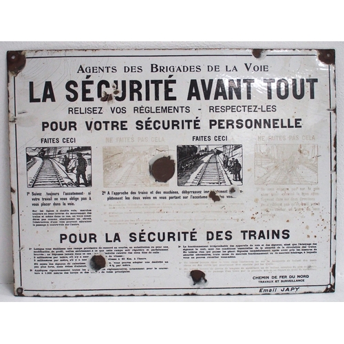 228 - French track side safety pictorial enamel notice, 21