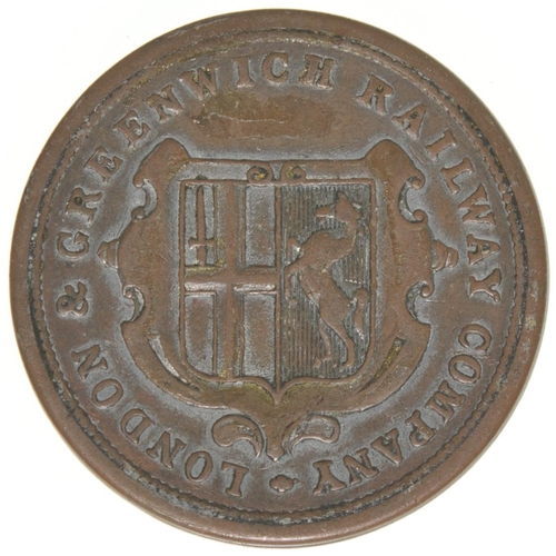 348 - London and Greenwich Railway metal ticket, 1830s. depicting company coat of arms, 10…›