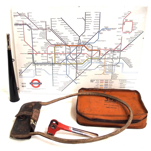 507 - Tyer's leather key token hoop in good ex service condition, CLC polished signal box lever clasp, BR ... 