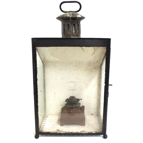 532 - BR(M) station platform wall lamp & reservoir, case is in good condition, small crack in corner of do... 