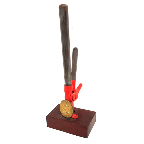 536 - GWR signal box lever top with clasp & brass lever plate 