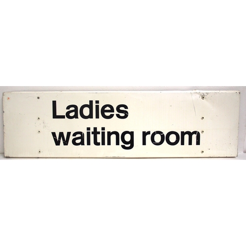 BR corporate screen printed station notices "LADIES WAITING ROOM" & "WAY OUT OVERBRIDGE" both 55"x 16", ex Newton Abbot. (2) (WA) (Dispatch by Mailboxes/Collect from Banbury Depot)
