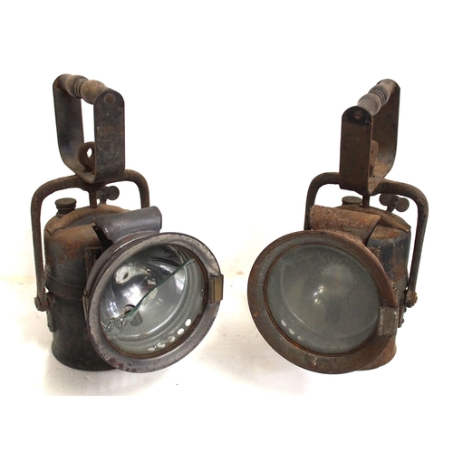 742 - LNER carbide handlamps one with broken front lens. (2) (B2) (Dispatch by Mailboxes/Collect from Banb... 