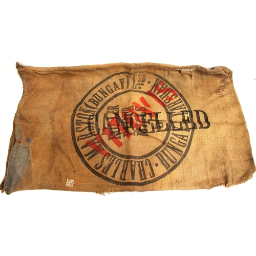 766 - Railway hessian sacks - CALEDONIAN RAILWAY GLASGOW (good), same patched, LNER (good), same patched (... 