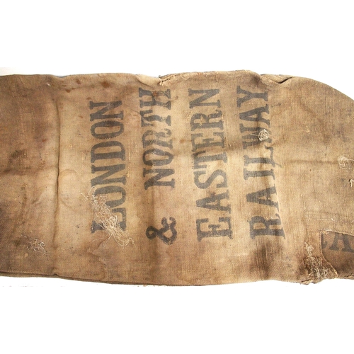 766 - Railway hessian sacks - CALEDONIAN RAILWAY GLASGOW (good), same patched, LNER (good), same patched (... 