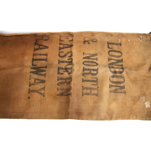 766 - Railway hessian sacks - CALEDONIAN RAILWAY GLASGOW (good), same patched, LNER (good), same patched (... 