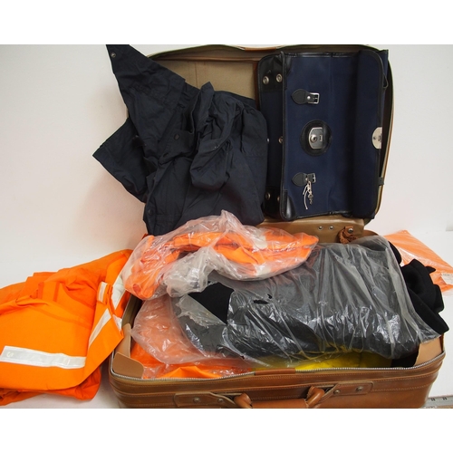 769 - Quantity of BR hi-vis uniform, brief case, heavy black coat, caps, S&T Linesman tool bags etc, mostl... 